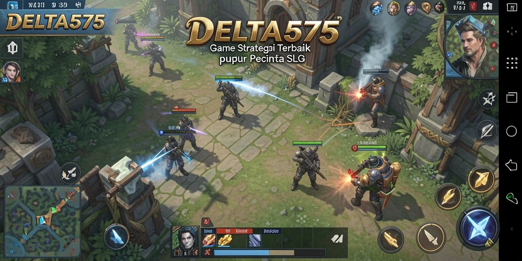 Tampilan dinamis gameplay DELTA575 yang menampilkan pertempuran strategi.
