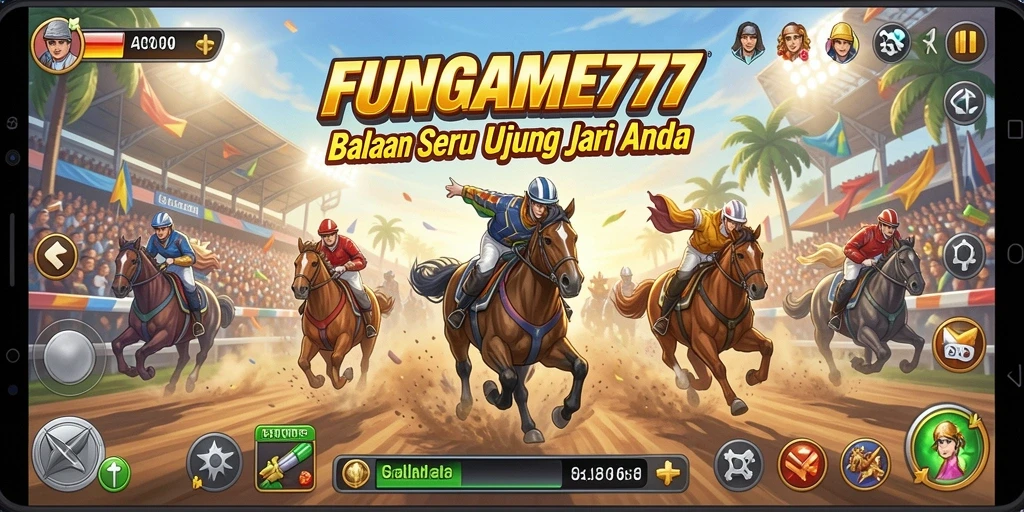 Screenshot gameplay FUNGame777 yang menampilkan aksi balap yang mendebarkan.
