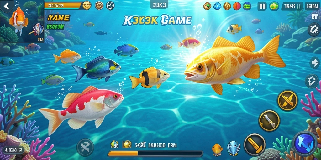 Tangkapan layar K3K3 menampilkan gameplay seru saat berburu ikan.