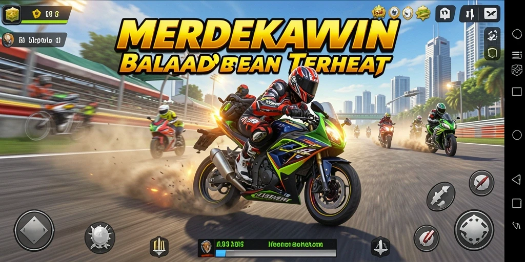 Gameplay seru dan mendebarkan dari MERDEKAWIN saat balapan di sirkuit.