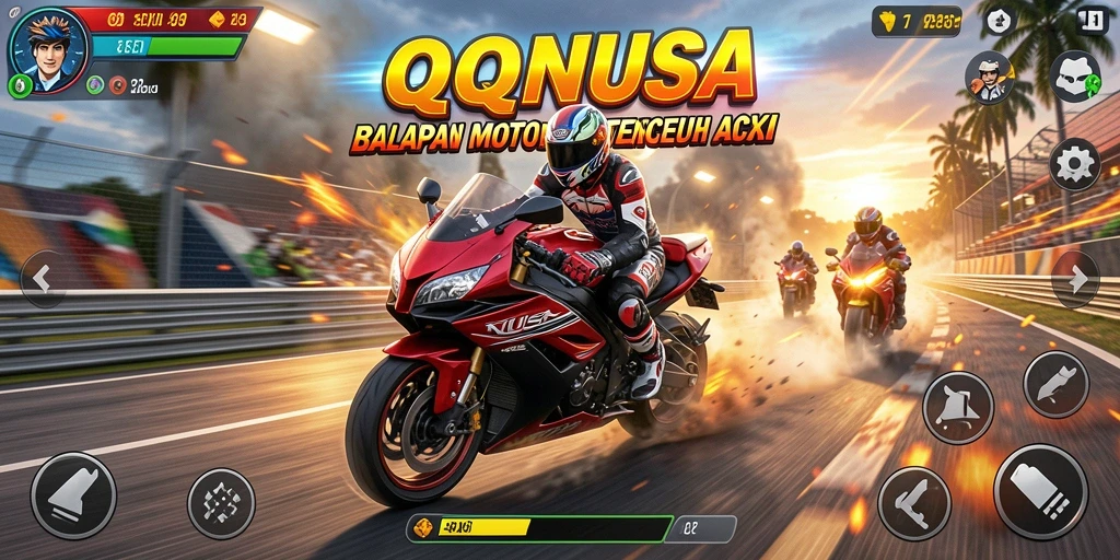 Tampilan gameplay balapan motor yang intens dan seru.