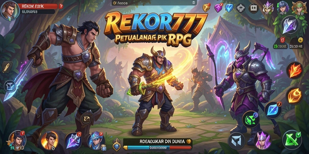 Screenshot utama gameplay REKOR777 menampilkan pertarungan seru di dunia RPG.