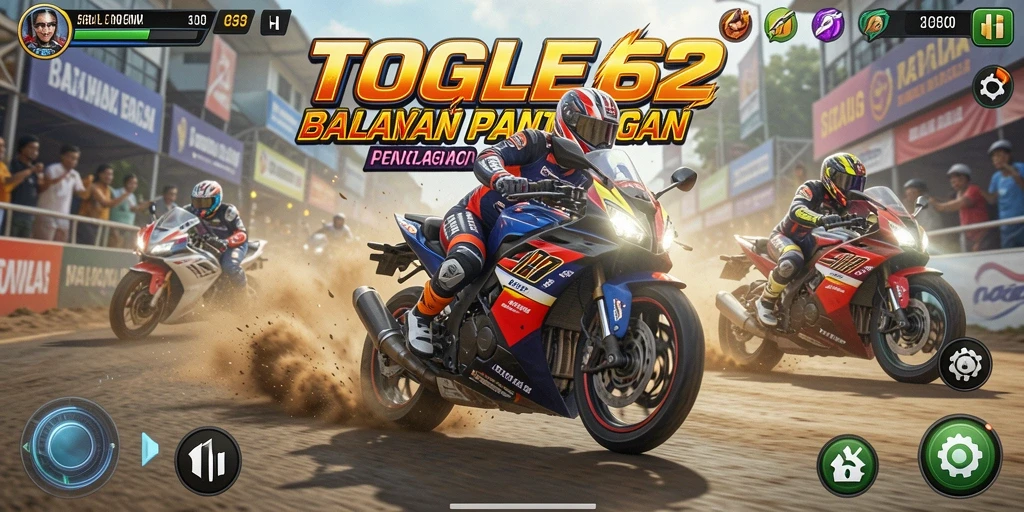 Screenshot utama TOGEL62 menampilkan balapan motor yang seru.